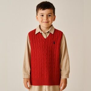 Polo Ralph Lauren Kids  Red Cable Knit V-Neck Sweater Vest Size 6